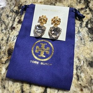 Tory Burch Gold Floral and Silver Heart Earrings